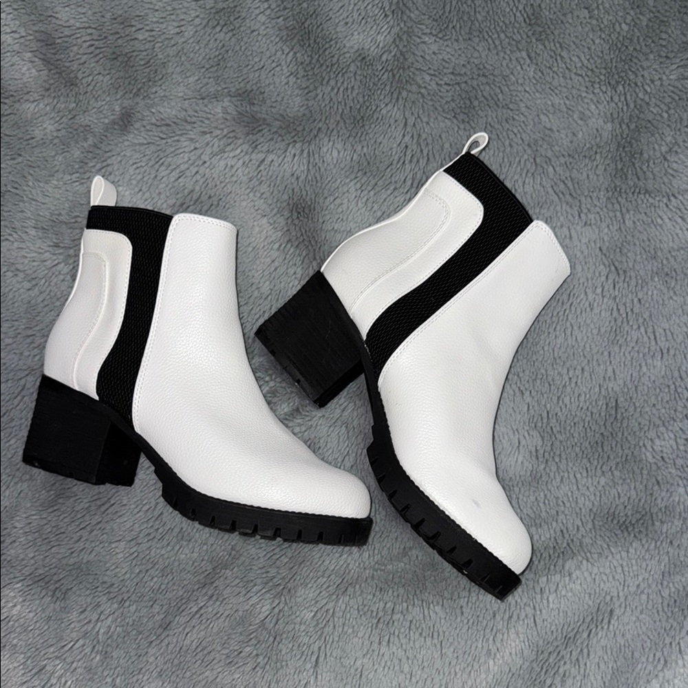 MIA White and Black Ankle Booties with Chunky Sole